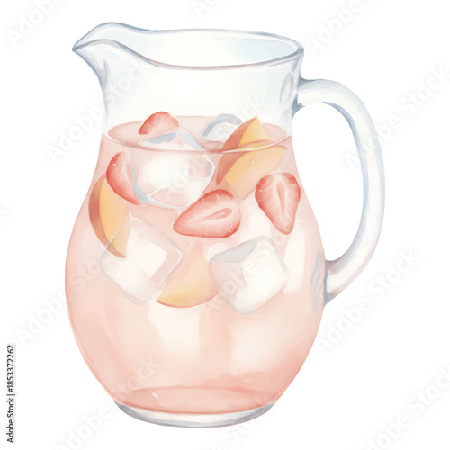 Rosé Sangria Glass Watercolor Cocktail Illustration Isolated on White Background
