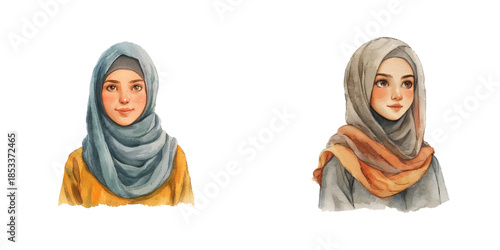 woman in hijab with confident expression watercolor vector illustration
