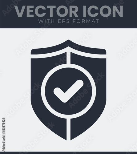 Security shield with checkmark icon. Data protection and privacy concept. Verified approval symbol for digital safety. Vector illustration