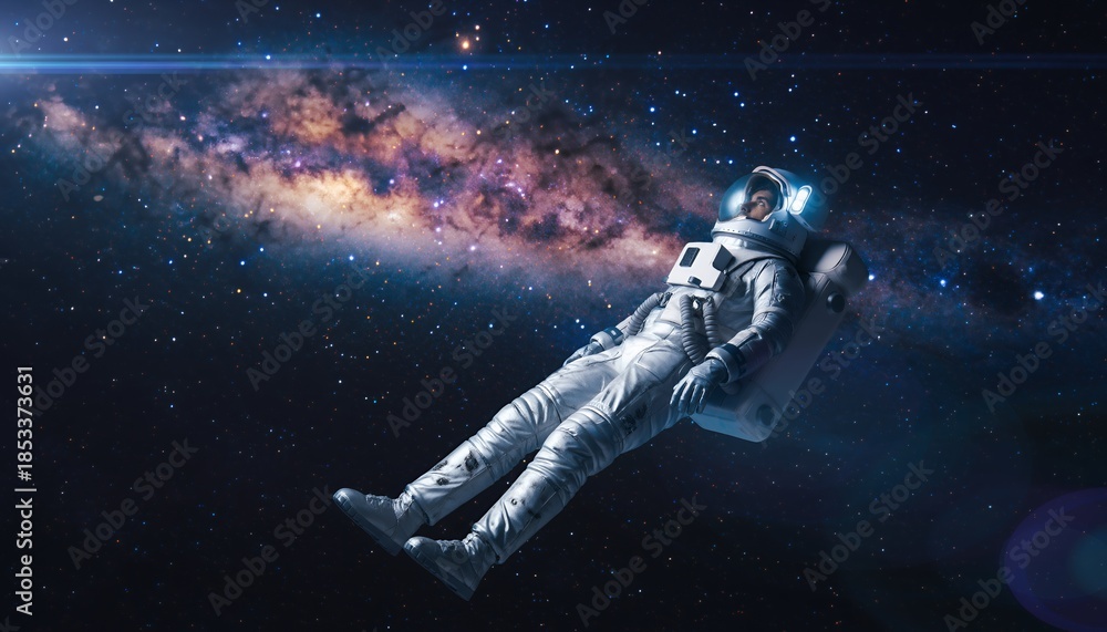 Fototapeta premium Astronaut Floating in Space with Milky Way Galaxy Background