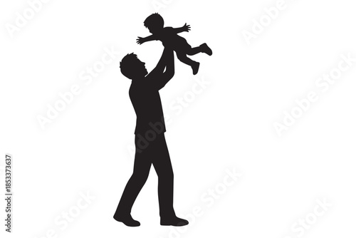 Playful lifting father child silhouette perfect for joyful family graphics.