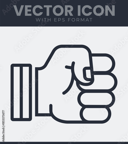 Clenched fist icon. Power, strength, protest and solidarity, human, body, part, arm, finger, knuckle, strong, revolution and more. Solid vector symbol illustration