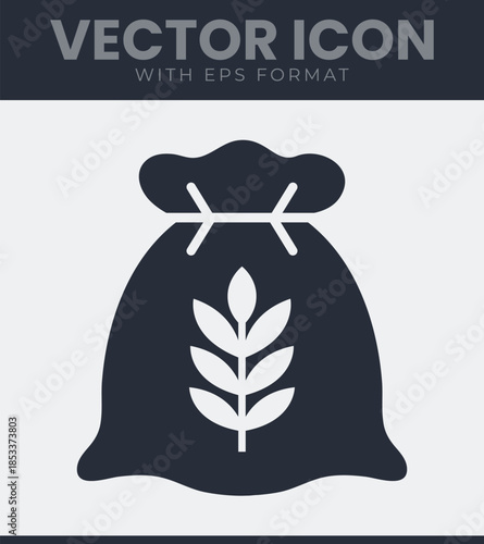 Grain sack icon. Agriculture, harvest, food storage, wheat, harvest, farming, food, crop, cereal, economy, market, supply, commodity, nutrition, industry and more. Solid vector symbol illustration