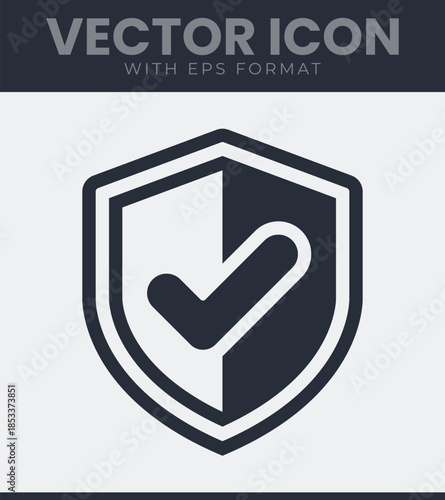 Secure shield checkmark icon. Digital protection and data safety concept, approved and verified, verification, guarantee, valid, success and more. Solid vector symbol illustration