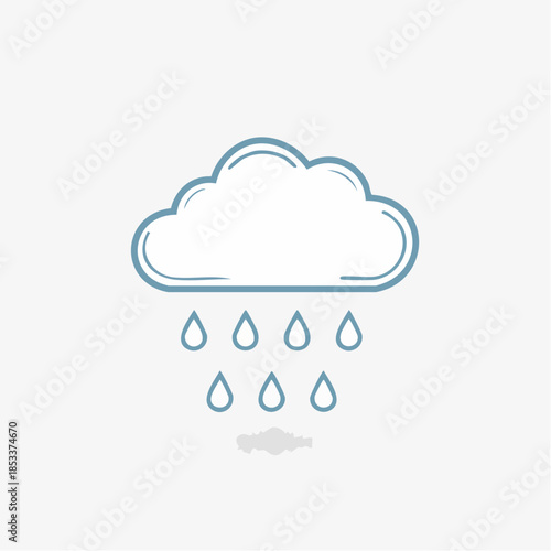 Minimalist line art illustration depicting a cloud shedding gentle raindrops, symbolizing weather and precipitation