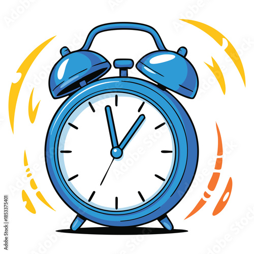 Classic ringing alarm clock vector illustration line and color retro style showing vintage timepiece morning wake up symbol and traditional clock themed design