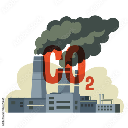 CO2 emissions dangerous carbon dioxide air pollution of industry vector illustration with factory chimney greenhouse gases global warming environmental footprint