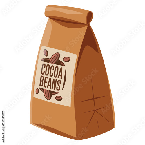 Cocoa beans craft paper bag cartoon vector illustration perfect for chocolate product packaging design sweet food dessert and retro themed artwork