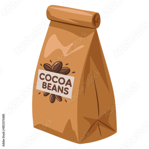Cocoa beans paper bag cartoon vector illustration suitable for chocolate product packaging dessert sweet food design and retro artwork concepts