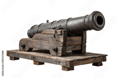 Antique Cannon on Wooden Platform