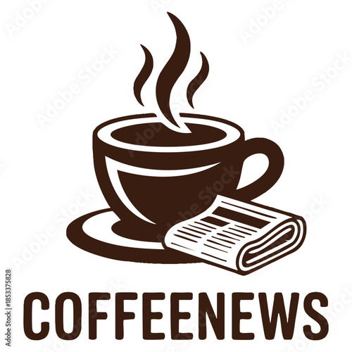 Coffee news vector logo template featuring paper symbol perfect for caf branding business identity and creative coffee themed publication design