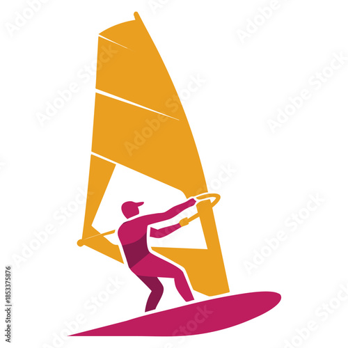 Colored windsurfing icon illustration isolated vector design suitable for water sports beach recreation activity and summer themed creative artwork