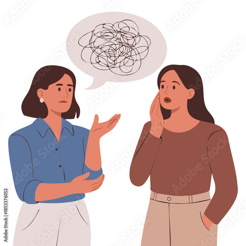 Communication gossip friends two women about different things vector illustration showing conversation social interaction and friendly talk concept