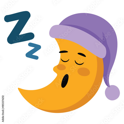 Crescent moon sleeping cartoon style vector illustration ideal for night sky bedtime story dreamy theme decoration and childrens creative artwork