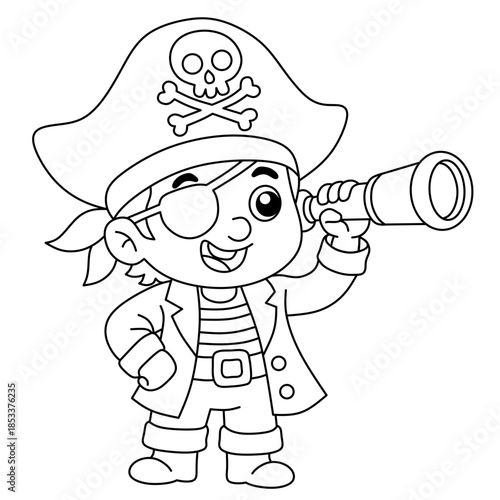 cartoon pirate boy using binoculars