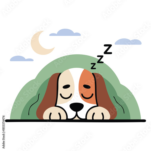 Cute dog pet sleeping under blanket vector illustration ideal for cozy home animal pet themed designs cartoon character and friendly artwork