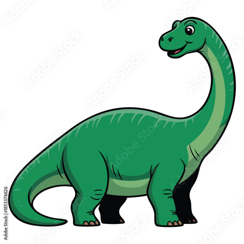 Cute green brontosaurus dinosaur isolated on white background ideal for child friendly designs cartoon animal themes and prehistoric illustration concepts