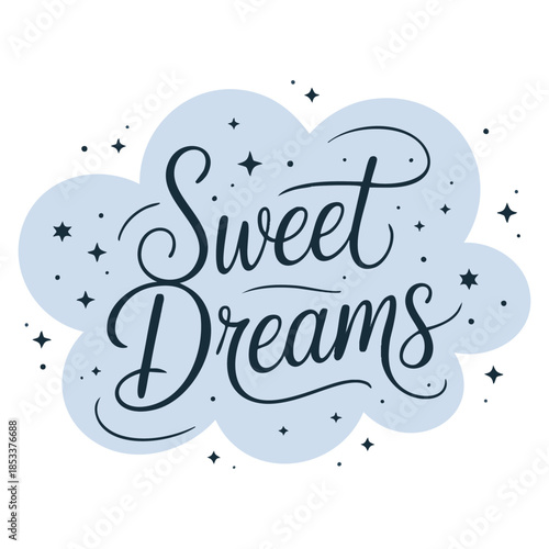 Cute light blue cartoon cloud vector illustration sweet dreams hand drawn isolated on white background perfect for children, bedtime, sky or whimsical designs