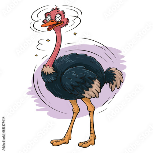 Dizzy wild ostrich illustration on white background vector design element ideal for animal wildlife cartoon humorous or playful creative artwork