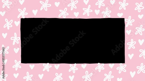 Pink white wiggly hand drawn flower bloom heart frame decoration on loop