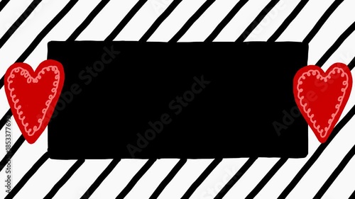 Red white wiggly hand drawn diagonal line heart frame decoration on loop
