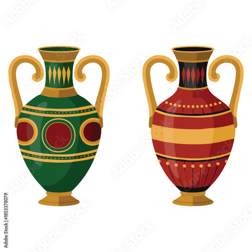 Egyptian vase clay vector set illustration with old ornament suitable for historical decor museum pottery and ancient themed creative design artwork