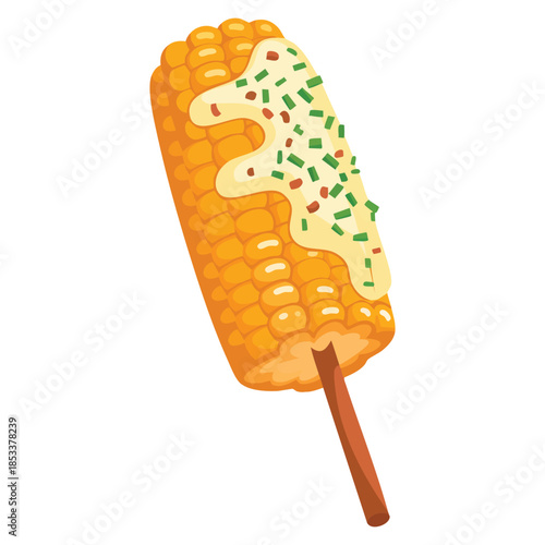 Elotes elote corn street food Mexican food dish with cotija cheese vector illustration isolated perfect for culinary menu design and traditional Mexican cuisine artwork