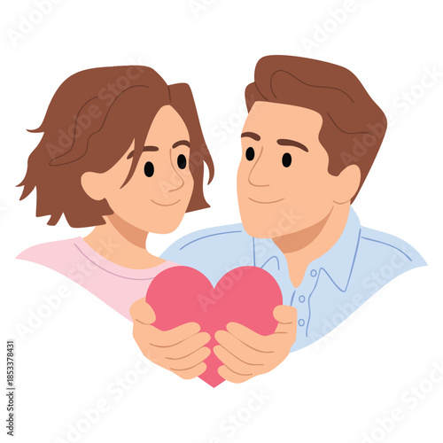 Enamored couple in love holding heart vector illustration perfect for romantic theme devotion emotion relationship and valentines day designs