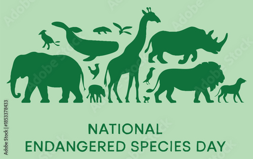 Endangered Species Day vector illustration group of animals in green silhouettes suitable for awareness poster environmental education and wildlife conservation design