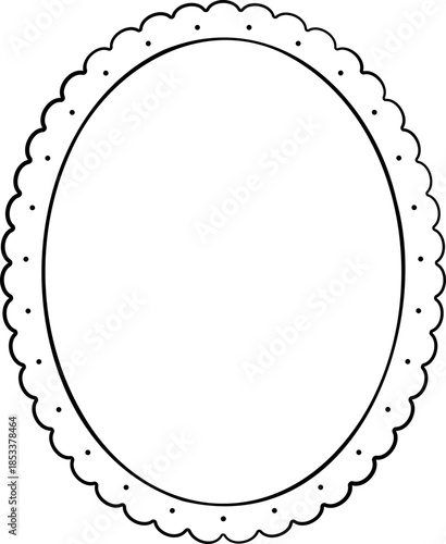 Classic Scalloped Oval Frame in Blue Vintage Line Art.
