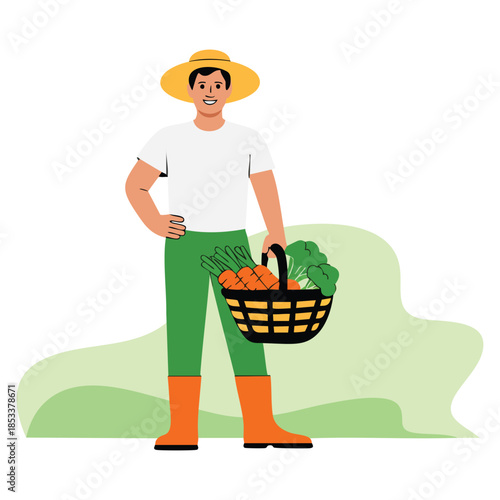 Farmer harvesting vector illustration people working in garden growing agricultural products ideal for farm rural lifestyle and cultivation themed artwork