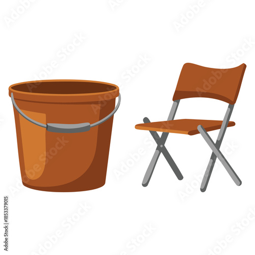 Fisherman green bucket or pail and chair vector set illustration perfect for fishing, outdoor activity, nature, and leisure themed creative designs