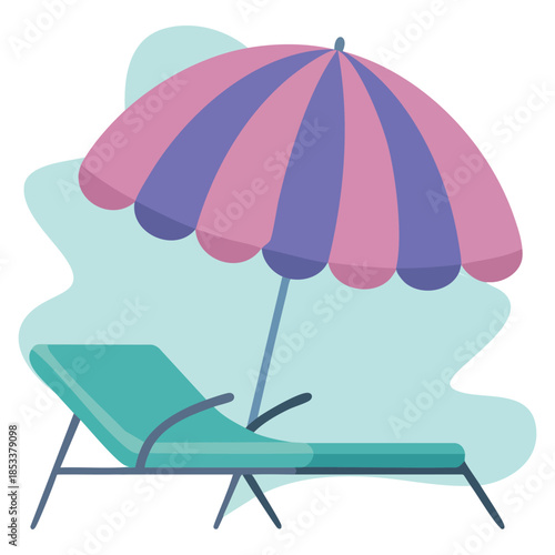 Flat icon vector illustration with umbrella and lounge on beach isolated perfect for summer vacation leisure travel holiday resort and relaxation themed designs