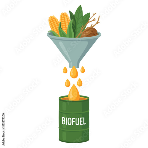 Flat vector illustration of biomass processing biofuel green energy alternative power concept perfect for sustainability clean energy and eco friendly design projects
