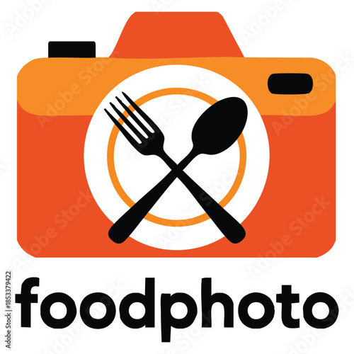 Food Photo vector logo template design using camera plate spoon and fork symbols ideal for business photography vlog culinary media brand projects