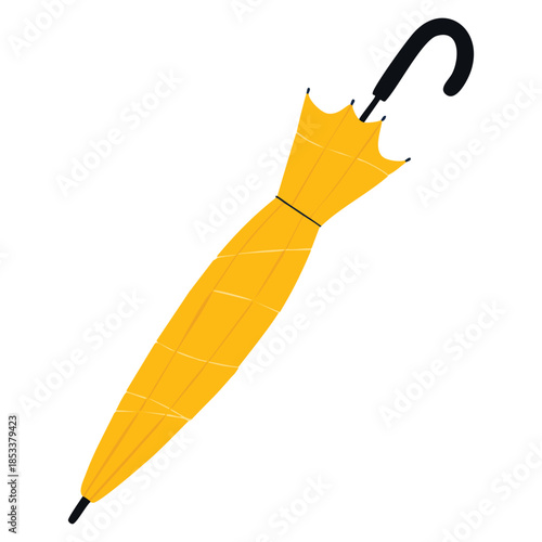Folded yellow umbrella cane vector illustration suitable for rainy day fashion accessory seasonal design and creative illustration projects