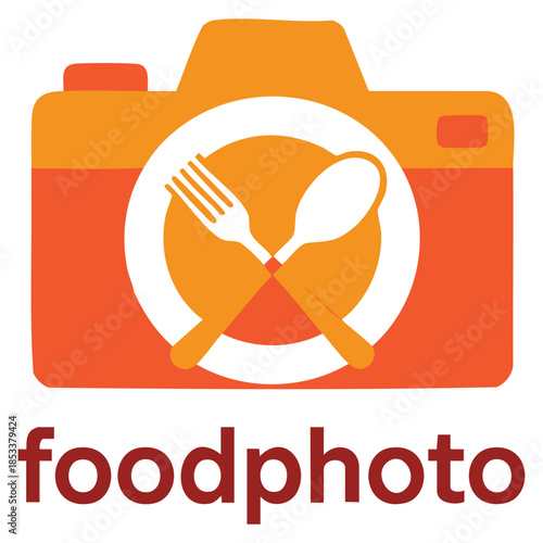Food Photo vector logo template using camera logo with plate spoon and fork perfect for business photography vlog culinary brand identity designs