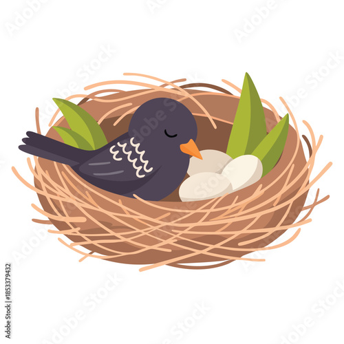 Forest habitant cute little bird sitting in nest vector illustration perfect for wildlife themed decorative design texture or nature inspired backgrounds