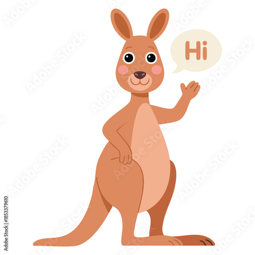 Funny kangaroo marsupial animal greeting saying hi vector illustration. Cartoon style character perfect for playful animal design and friendly artwork