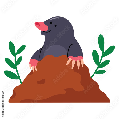 Funny mole forest animal peeping out from earth hole vector illustration cartoon design element perfect for wildlife children or educational theme