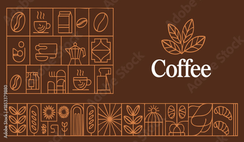 Geometric coffee design element with coffee product pattern background ideal for branding packaging design stylish cafe identity and modern decorative visuals