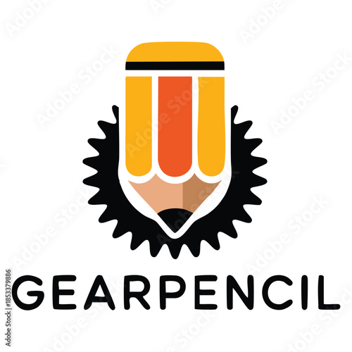 Gear pencil vector logo template featuring wheel symbol perfect for industrial creative branding educational identity and design engineering theme