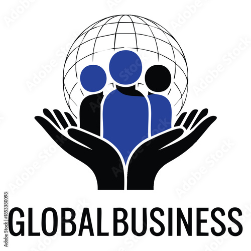 Global business vector logo template using hand and world symbol suitable for job service international cooperation teamwork support and corporate branding