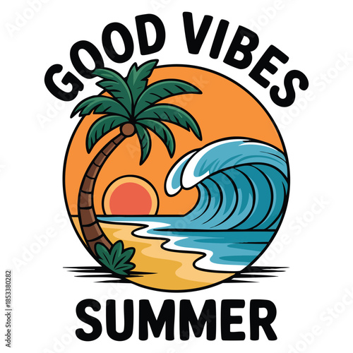 GOOD VIBES summer illustration vintage illustration handdrawn vector perfect for t shirt design retro summer vibe graphic element with relaxed creative artistic style