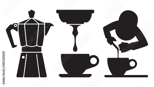 Coffee Maker Silhouette with Coffee Brewing in Minimalist Design and Dark Color for Coffee Shop Advertising