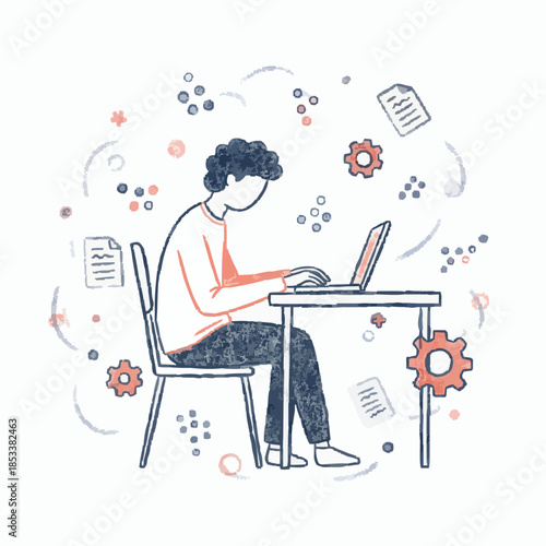 Stressed Male Office Worker at Desk Surrounded by Tasks, Work Pressure and Burnout Concept Vector Illustration.