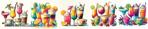 VECTOR VARIOUS DRINKS WHITE BACKGROUND