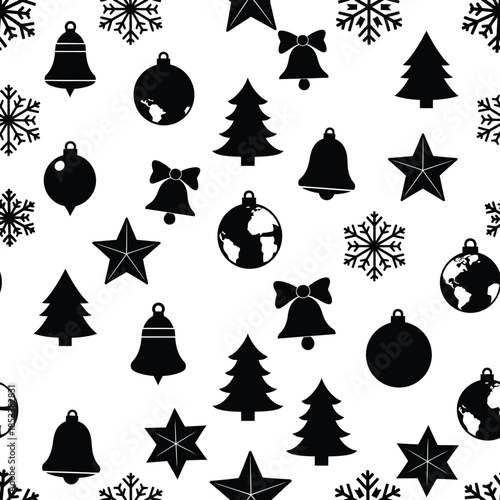 Christmas icons and symbols in black and white