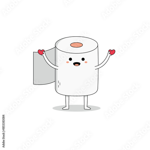 Cute toilet paper roll cartoon character spreading love doodle