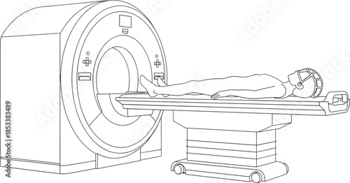 Modern MRI scanner machine vector illustration with patient for medical diagnosis healthcare radiology magnetic resonance imaging hospital equipment